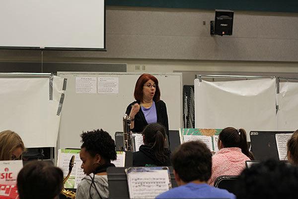 Emily Gurwitz leading a mock audition for high school students